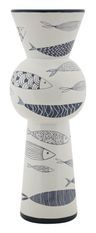 Vase décoratif haut céramique blanche poissons bleus MARIN