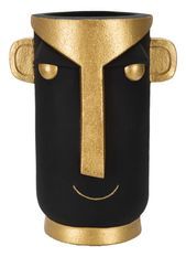 Vase décoratif visage stylisé doré design ethnique