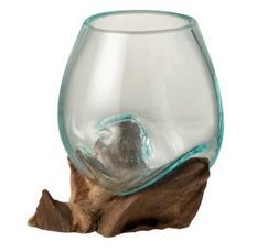 Vase verre et pied bois recyclé Azura H 13 cm