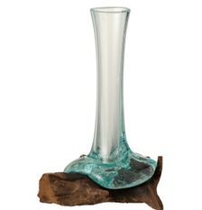Vase verre et pied bois recyclé Azura H 20 cm