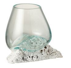 Vase verre et pied pierre blanche Marino 15 cm