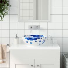 Vasque à poser blanc et bleu rond Φ41x14 cm céramique