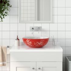 Vasque à poser blanc et rouge rond Φ41x14 cm céramique