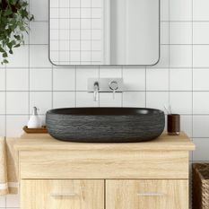 Vasque à poser gris et noir ovale 59x40x14 cm céramique