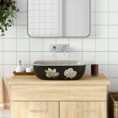 Vasque à poser gris/noir rectangulaire 48x37,5x13,5cm céramique