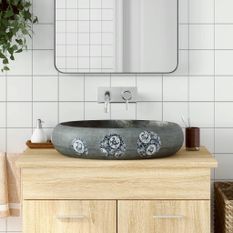 Vasque à poser gris ovale 59x40x15 cm céramique