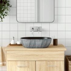 Vasque à poser noir et gris ovale 47x33x13 cm céramique