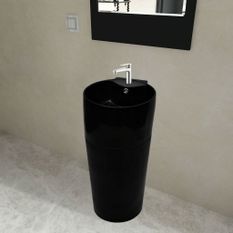 Vasque à trou de trop-plein robinet céramique Noir pour salle de bain