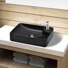 Vasque à trou pour robinet céramique Noir pour salle de bain 2