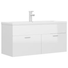 Vasque avec lavabo intégré 100 cm Blanc brillant 2