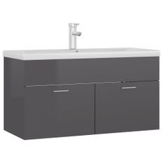 Vasque avec lavabo intégré 90 cm Gris brillant