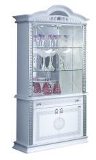 Vitrine 2 portes 1 tiroir bois vernis laqué brillant blanc et gris Venus 105 cm