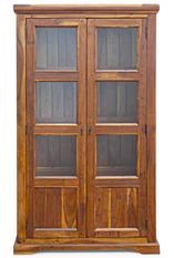 Vitrine 2 portes vitrées en bois d'acacia massif finition rustique marron Kastela 100 cm