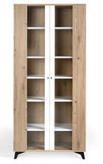 Vitrine 2 portes vitrées en bois chêne clair et bois blanc Lazeto 90 cm