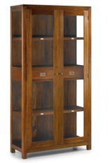Vitrine coloniale 2 portes 2 tiroirs en bois d'acajou massif Falkane 100 cm