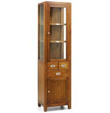 Vitrine en bois massif de Mindy marron 2 portes 3 tiroirs SOKY