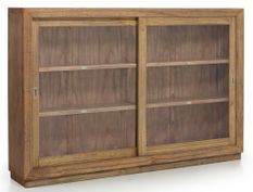 Vitrine en bois massif naturel 2 portes coulissantes MAZARI