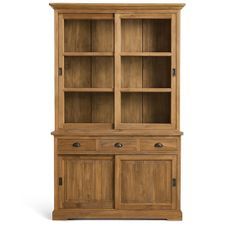 Vitrine en teck FEROE TEKA – 3 tiroirs & 2 portes coulissantes