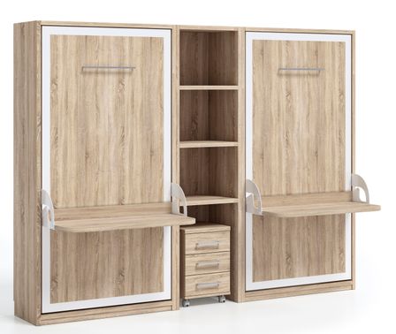 2 lits escamotables 140x190 avec bureau et étagère centrale Studante