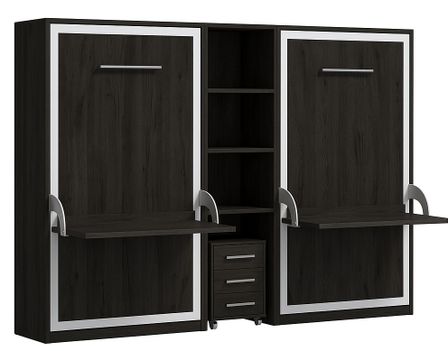 2 lits escamotables 90x190 avec bureau et étagère centrale STUDANTE
