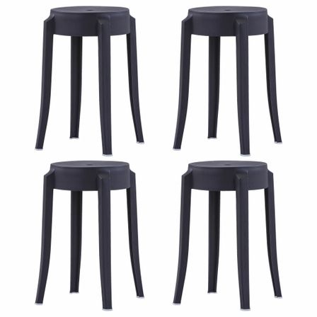 4 pcs Tabourets empilables Noir Plastique