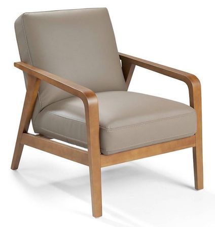 Fauteuil cuir et pieds bois noyer Kina