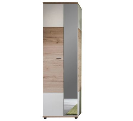 Armoire 1 porte mélaminé blanc et chêne clair avec miroir Masie