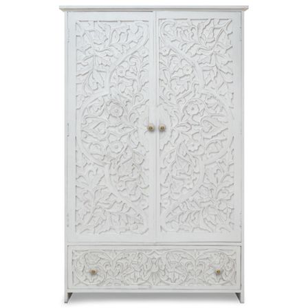 Armoire 2 portes 1 tiroir bois massif blanc Sasha