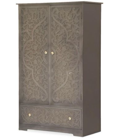 Armoire 2 portes 1 tiroir bois massif marron Sasha