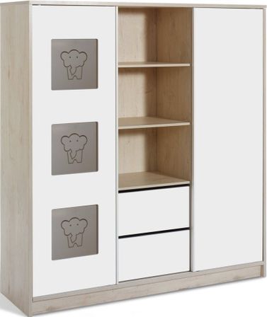Armoire 2 portes 2 tiroirs bois clair et blanc Eco Slide