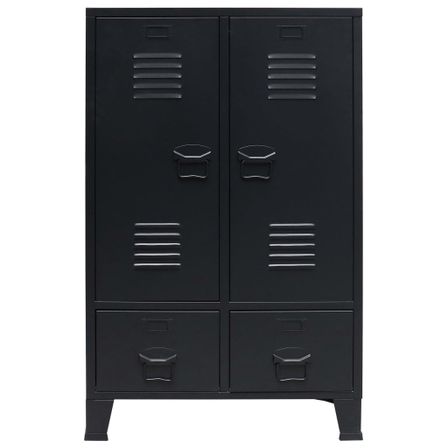 Armoire 2 portes 2 tiroirs métal noir industriel Kibane 68 cm
