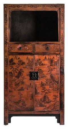 Armoire 2 portes 2 tiroirs orme recyclé rouge vieilli Dare