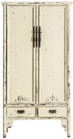 Armoire 2 portes 4 tiroirs pin massif recyclé blanc Weber