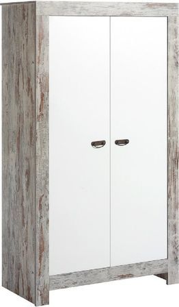 Armoire 2 portes bois massif élimé et blanc Nordic Chic