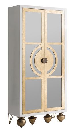 Armoire 2 portes mindi massif doré et blanc Issia