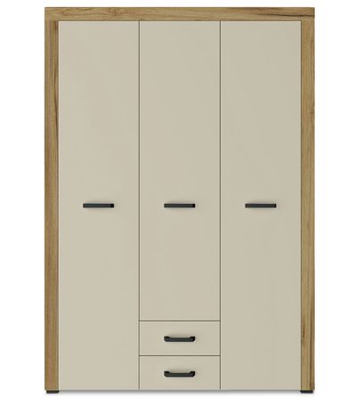 Armoire 3 portes 2 tiroirs bois chêne clair et beige Raven