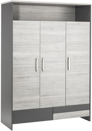 Armoire 3 portes 2 tiroirs pin massif gris Clou