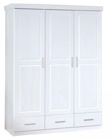 Armoire 3 portes blanche Pin massif Tino