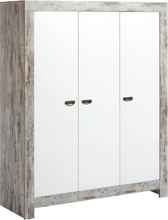 Armoire 3 portes bois massif élimé et blanc Nordic Chic