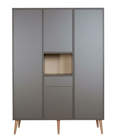 Armoire 4 portes 1 niche bois laqué marron et hêtre clair Cosy