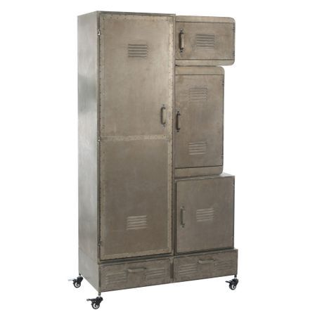 Armoire 4 portes 2 tiroirs métal argenté Verde