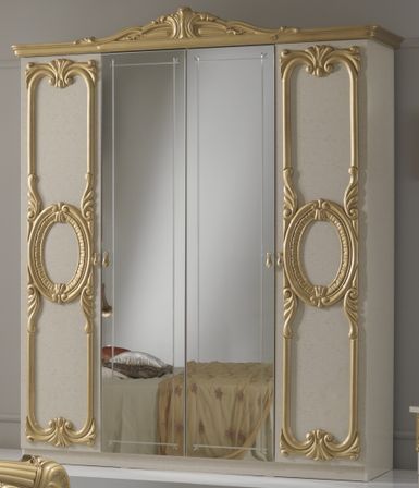 Armoire 4 portes bois brillant beige et doré Crissie