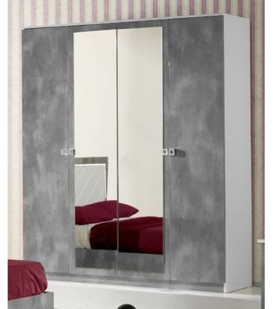 Armoire 4 portes bois brillant gris et blanc Sting