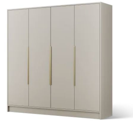Armoire 4 portes LADO 200 cm – Dressing moderne avec poignées métal doré