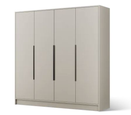 Armoire 4 portes LADO 200 cm – Grande armoire avec poignées métal noir