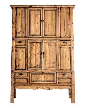 Armoire 5 portes 4 tiroirs pin massif clair vieilli Wakone