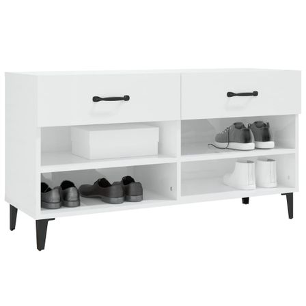 Armoire à chaussure Blanc brillant 102x35x55 cm Bois ingénierie 2
