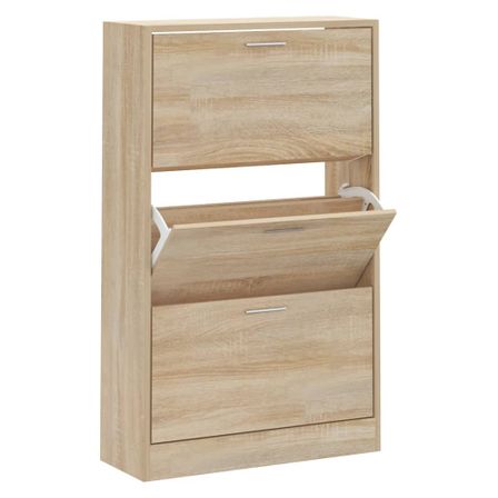 Armoire à chaussures en bois Puerto L 63 x H 103 x P 24 cm – 3 portes rabattables