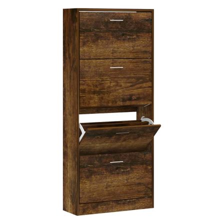 Armoire à chaussures en bois Puerto L 63 x H 147 x P 24 cm – 4 portes rabattables