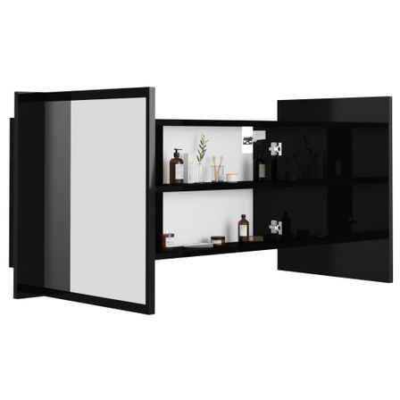 Armoire à miroir de bain à LED Noir brillant 90x12x45 cm